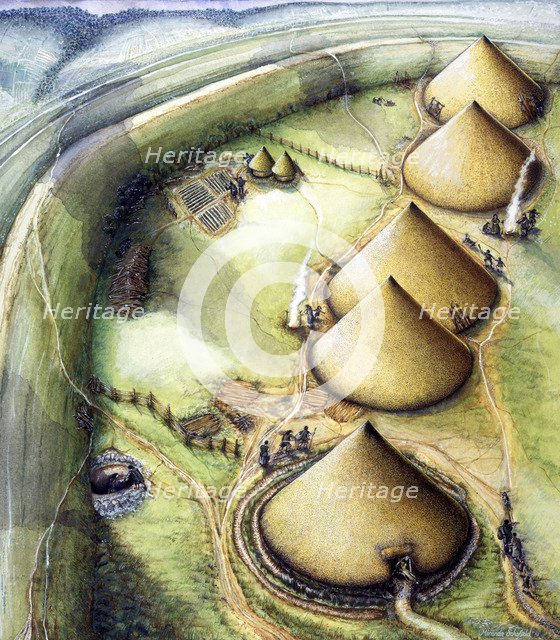 Maiden Castle c5th century BC, (c1990-2010). Artist: Miranda Schofield.