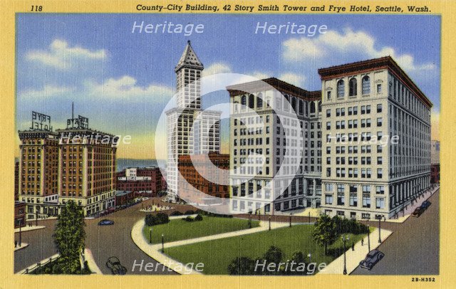 County-City Building, Smith Tower and Frye Hotel, Seattle, Washington, USA, 1942. Artist: Unknown