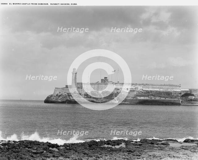 Morro Castle from Cabanas (Sunset), Havana, Cuba, El, between 1880 and 1901. Creator: Unknown.