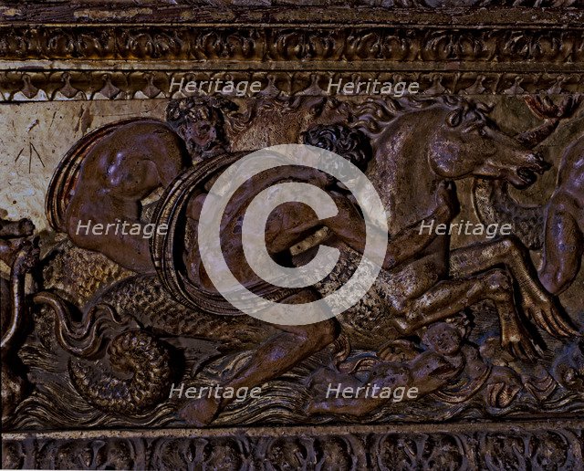 Frieze in polychromed wood, with mythological scenes belonging to the main altar of the Cathedral…