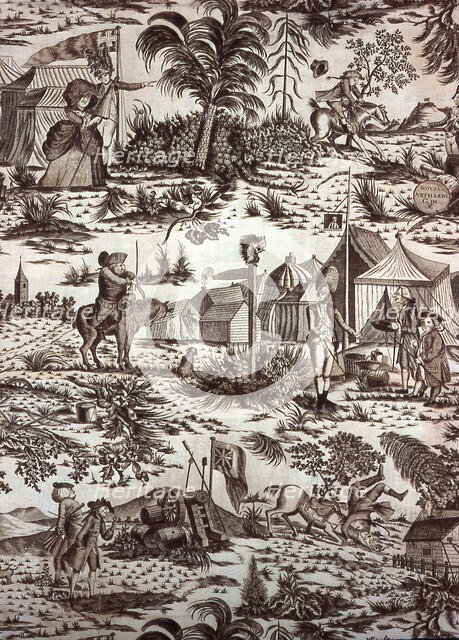 A Visit to the Camp (Furnishing Fabric), England, c. 1785. Creator: Unknown.
