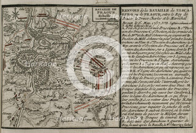 Seven Years War (1756-1763): Map of the Battle of Prague (May 6, 1757), 1765. Creator: Jean de Beaurain.