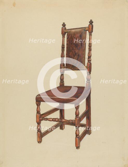 Cromwellian Leather Side Chair, 1935/1942. Creator: Gilbert Sackerman.