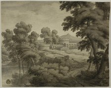 Italianate Landscape with Castle, Trees and Water in Foreground, n.d. Creator: Unknown.