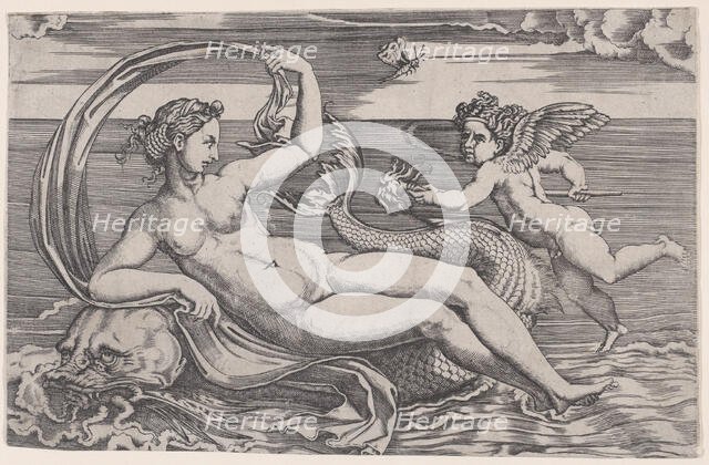 Venus Reclining on a Dolphin, ca. 1516. Creator: Agostino Veneziano.