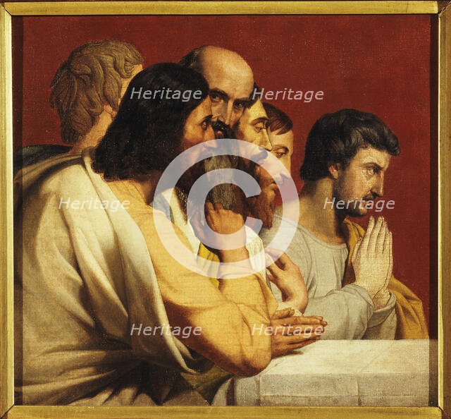 Sketch for the church of Notre-Dame-de-Lorette: Apostles at the Last Supper (facing right), c.1836.  Creator: Alphonse-Henri Perin.