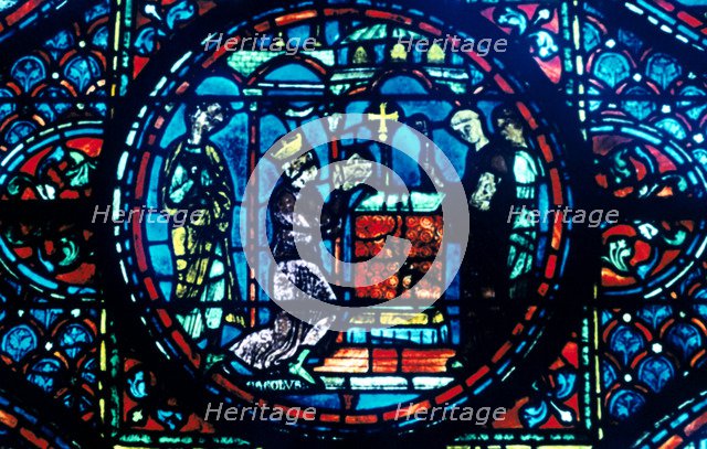 Charlemagne gives relics to the Chapel at Aix, stained glass, Chartres Cathedral, France, c1225. Artist: Unknown