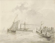 Sailing ships off the coast, c.1825-c.1875.  Creator: Circle of Petrus Johannes Schotel.