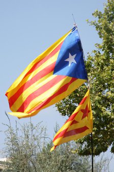 Starred flag (Estelada), National Day of Catalonia,  Barcelona, 11-09-2014. Creator: LTL.