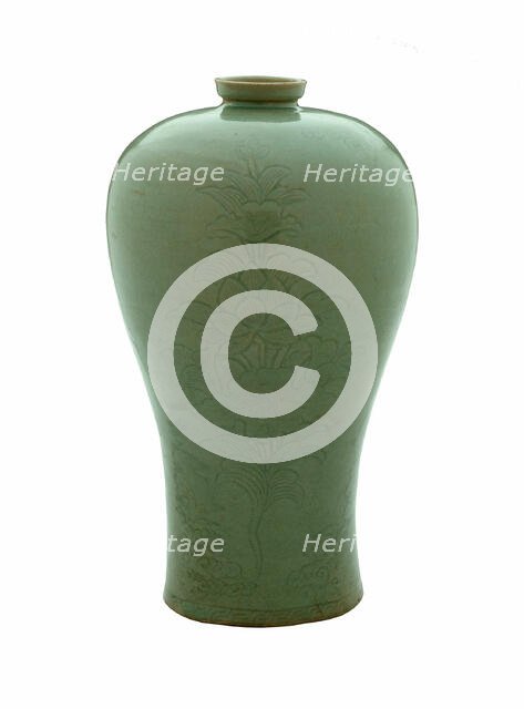 Vase(Maebyong) with Lotus Sprays and Cloud Scrolls, Korea, Goryeo dynasty (918-1392), 12th century. Creator: Unknown.