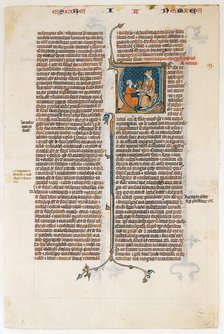 Manuscript Leaf with Opening of The Book of Nehemias, from a Bible, French, ca. 1280-1300. Creator: Unknown.