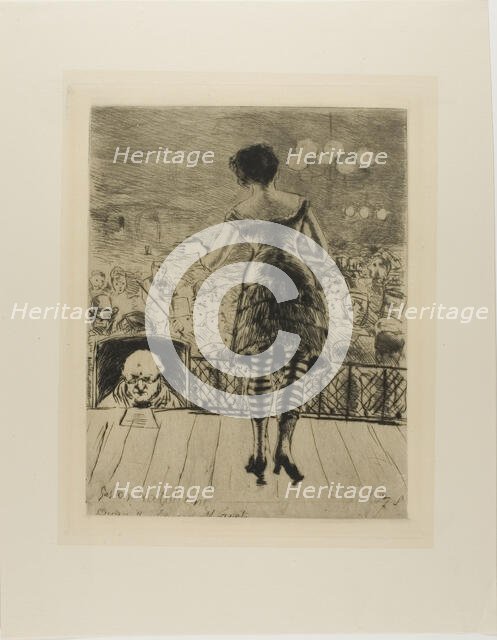 Plate from l'Assommoir (singer onstage with prompter), 1878. Creator: Gaston la Touche.