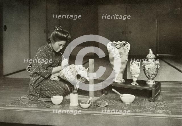 'Painting Pottery for Export', 1910. Creator: Herbert Ponting.