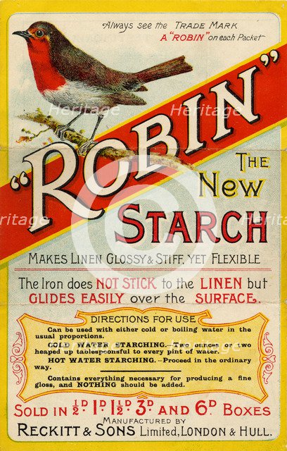 Reckitt & Sons 'Robin' starch, 19th century. Artist: Unknown