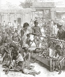 The Famine in India:  Natives Waiting for Relief at Bangalore, October 1877. Creator: English School (19th Century).