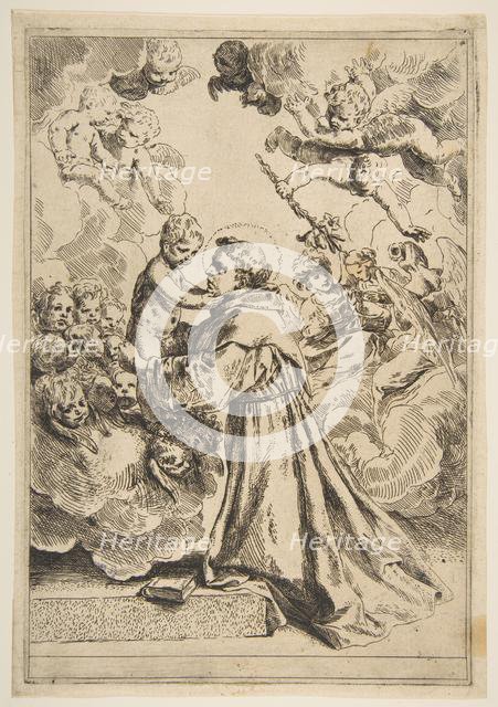 Saint Anthony of Padua adoring the Christ Child in Glory, copy after Cantarini, ca. 1640 or after. Creator: Unknown.