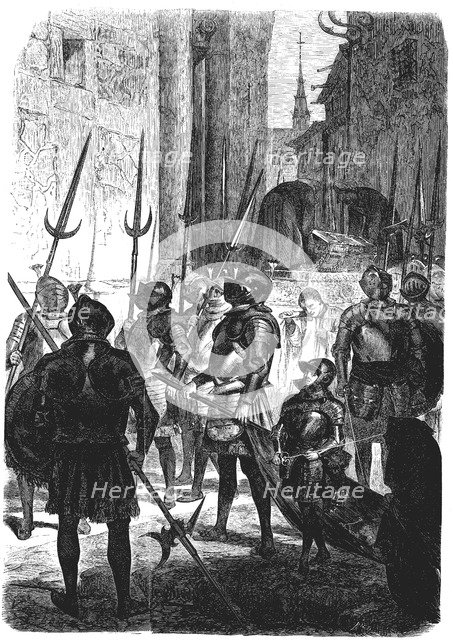 Easter in Toledo, Good Friday, Holy Sepulcher guardian Knights, engraving, 1869.