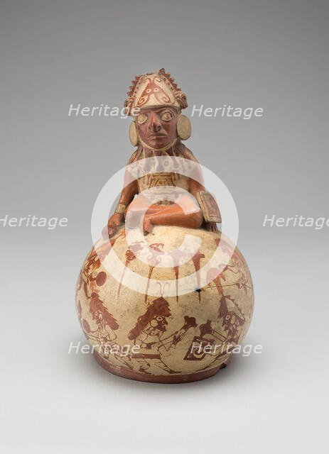 Vessel Representing a Seated Figure with a Warfare Scene, 100 B.C./A.D. 500. Creator: Unknown.