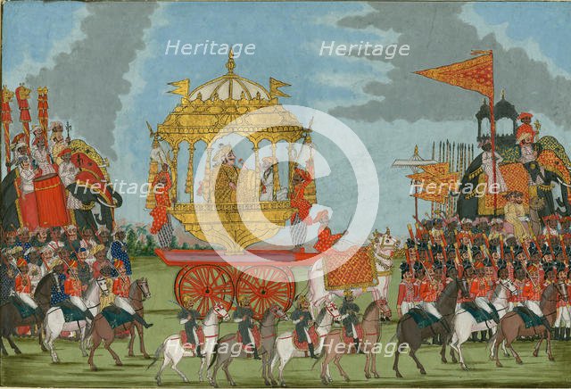 Rajah of Tanjore Riding an Elephant to a marriage ceremony, c. 1780. Artist: Indian Art  