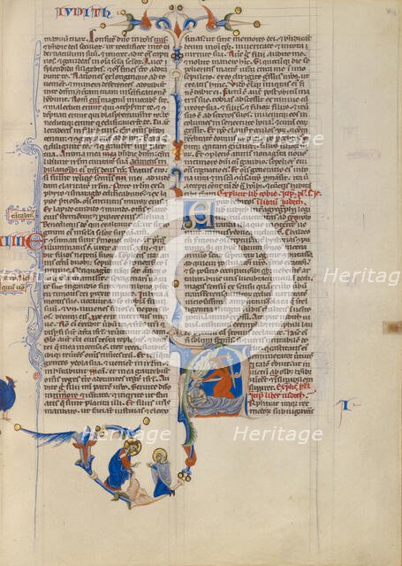 Initial A: Judith Beheading Holofernes; Abbey Bible, about 1250-1262. Creator: Unknown.