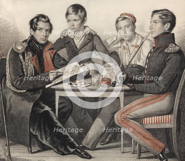 Portrait of the Brothers Konovnitsyn , 1825. Creator: Hampeln, Carl, von (1794-after 1880).