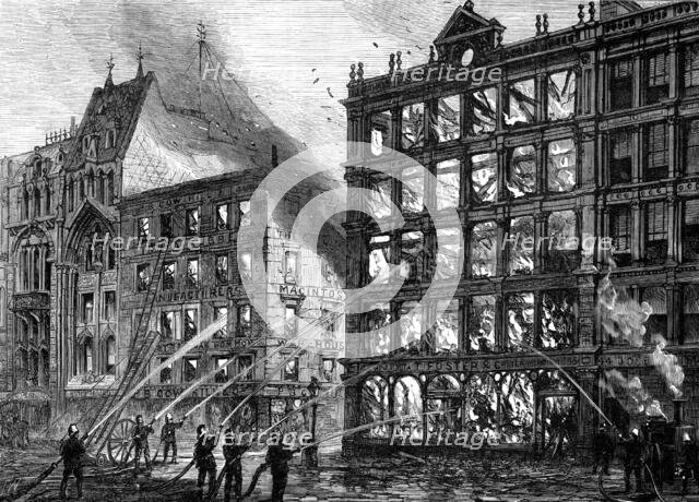 The late fire at the corner of Bread-Street, Cheapside, 1881. Creator: Unknown.