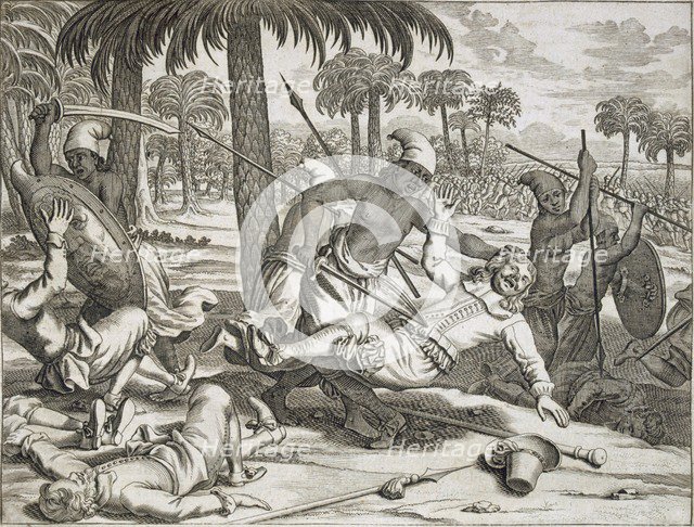 The Murder of Mr. Koster by the Cingalese', Ceylon (Sri Lanka), pub. 1672. Creator: Philip Baldaeus (1632-1672).