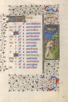 A Man Mowing; Book of Hours, about 1415-1420. Creator: Workshop of the Master of the Rohan Hours.