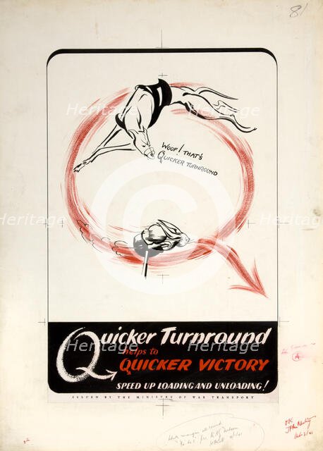 'Quicker turnround helps to quicker victory. Speed up,,,', WWII poster, between 1939 and 1946. Creators: Central Office of Information, Unknown.