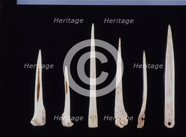 Bone awls and needles from the Cova de l'Or (Beniarrés, Alicante). Made by abrasion technique. Le…