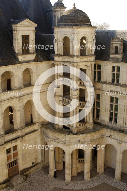 Double-helix staircase, Castle of Chambord, Loire Valley, France, 16th century (2019).  Creator: Unknown.