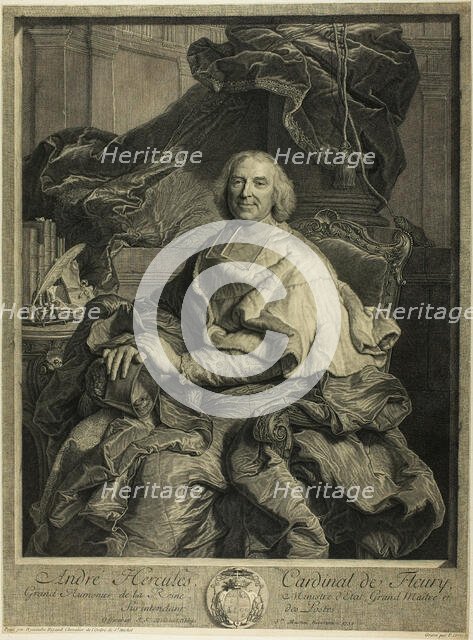 Portrait of Cardinal de Fleury, 1730. Creators: Pierre Drevet, Pierre Imbert Drevet.