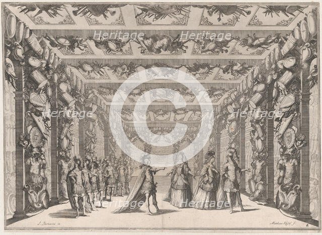 The Arsenal; two soldiers conversing with two women on the right as a group of soldiers lo..., 1674. Creator: Mathäus Küsel.