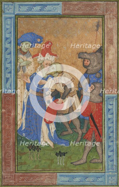 Assassination scene - miniature from a manuscript, about 1420. Creator: Master of Trinity College Ms. B.11.7.