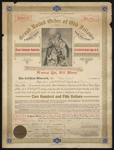 Certificate of endowment for the Grand United Order of Odd Fellows, October 15, 1908. Creator: Unknown.