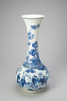 Bottle-Shaped Vase with Figures in Garden, Ming dynasty (1368-1644), Chongzhen period (1627-1644). Creator: Unknown.
