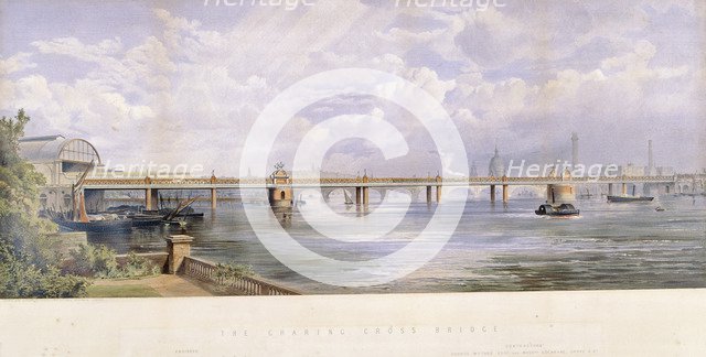 Hungerford Bridge, Charing Cross, London, 1863. Artist: Kell Brothers