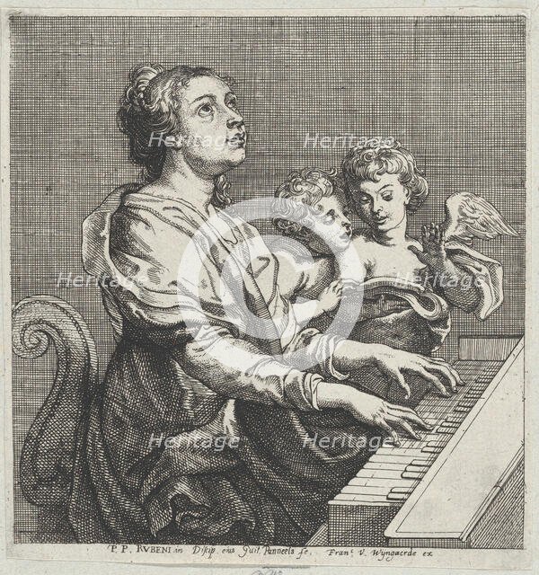 Saint Cecilia playing the organ with two putti at right, ca. 1631. Creator: Willem Panneels.