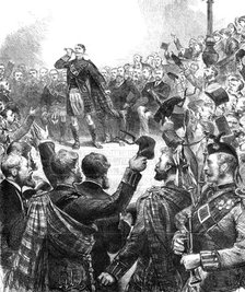 Meeting at Stafford House to protest against the change in the tartans of Highland Regiments, 1881. Creator: Unknown.