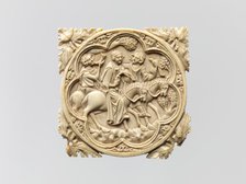 Ivory Mirror Case with a Falconing Party, French, 1330-60. Creator: Unknown.