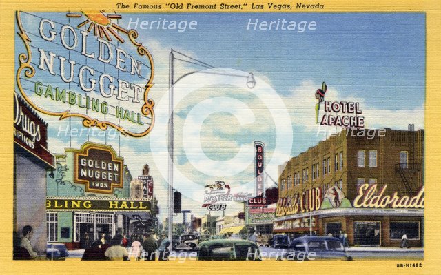 'The Famous Old Fremont Street, Las Vegas, Nevada', postcard, 1948. Artist: Unknown