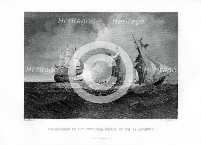 Destruction of the privateer 'Petrel' by the 'St Lawrence', 28 July 1861, (1862-1867).Artist: R Hinshelwood