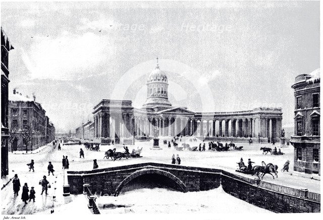 View of the Kazan Cathedral in Saint Petersburg, c. 1850. Artist: Anonymous  