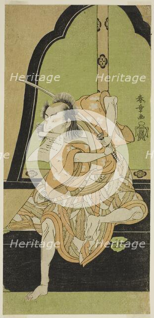 The Actor Onoe Kikugoro I as Ukishima Danjo (?) in the Play Shinasadame Soma no Mombi..., c. 1770. Creator: Shunsho.