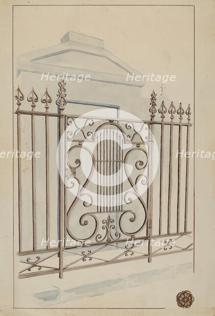 Wrought Iron Gate and Fence, c. 1936. Creator: Lucien Verbeke.
