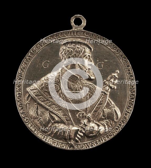 Charles V, 1500-1558, King of Spain 1516-1556, Holy Roman Emperor 1519 [obverse], 1537. Creator: Reinhart, Hans.