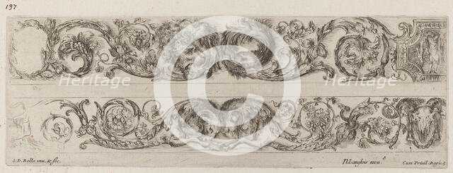 Two Ornamental Bands with Facing Heads of Lion and Eagle, and Two Rams, probably 1648. Creator: Stefano della Bella.