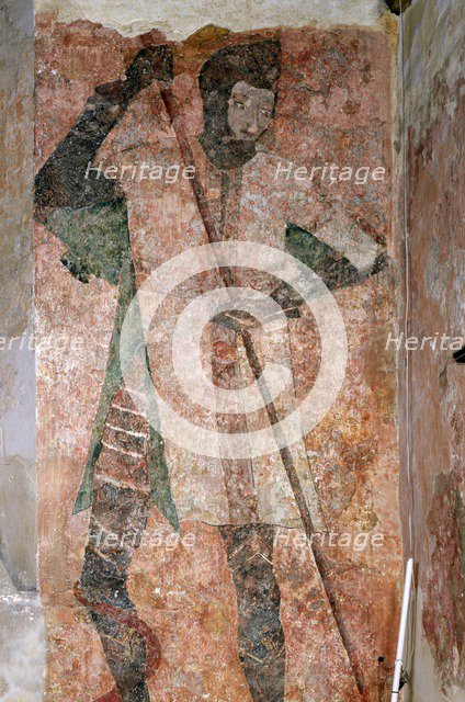 Wall painting of St George in the chapel, Farleigh Hungerford Castle, Somerset, c2007. Artists: Paul Highnam, St George.