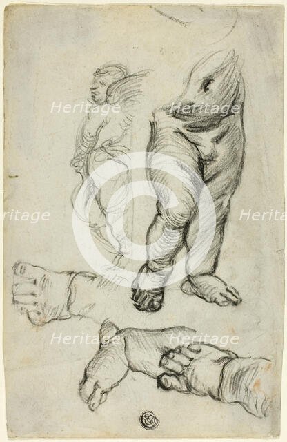 Sketches of Putti (recto); Study for Ornament (verso), 1837/75 (recto); n.d. (verso). Creator: Alfred George Stevens.