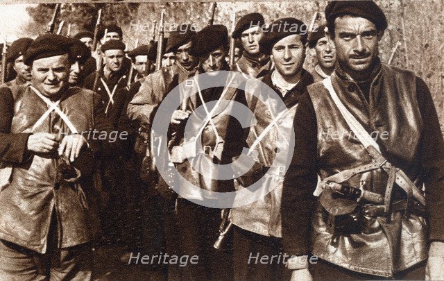 Spanish Civil War, 1936-39. Group of antifascist combatants in the International Brigades during …